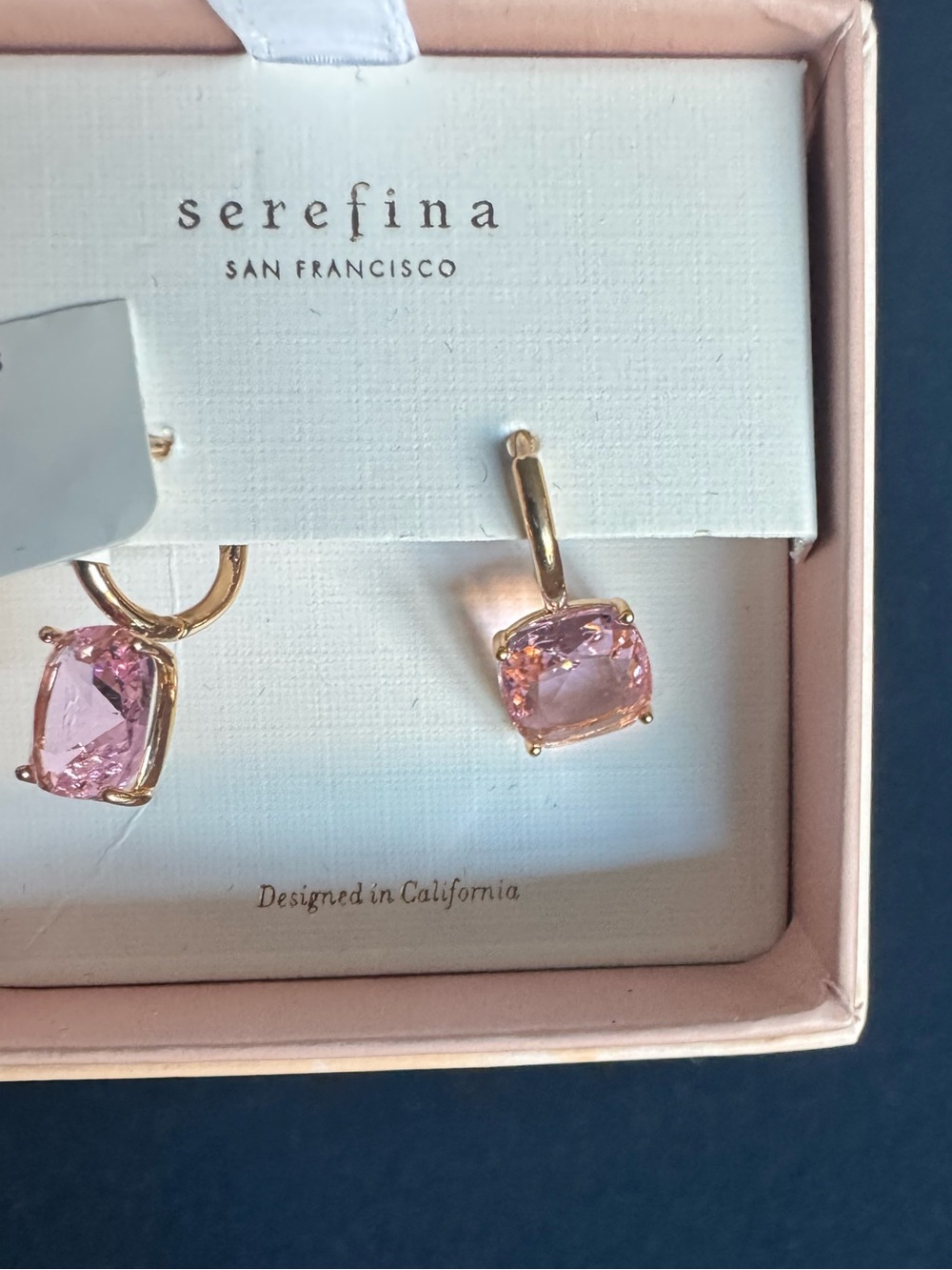 Serefina Pink Cushion-Cut Stone Drop Earrings- elegant &fun, designed in CA!